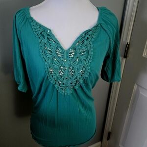 Teal Embroidered Women's Top